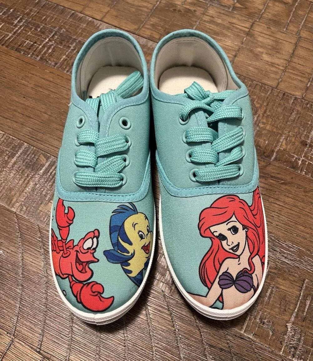 Hot Topic Disney The Little Mermaid Blue Sneakers NWOT Ariel Flounder Sebastian